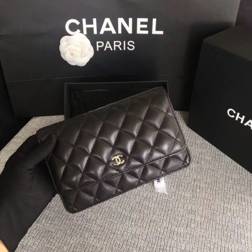 Kabelka Chanel WOC Flap Bag Black Original Ovčí kůže 33814 Stříbrná