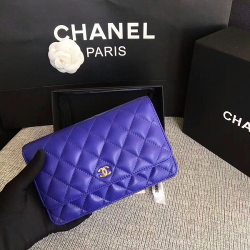 Kabelka Chanel WOC Flap Bag Blue Original Ovčí kůže 33814 Glod