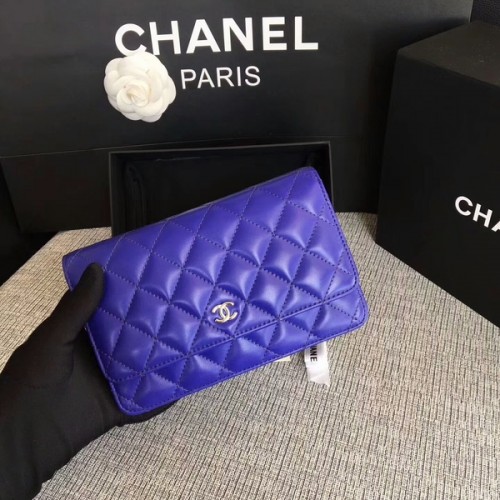 Kabelka Chanel WOC Flap Bag Blue Original Ovčí kůže 33814 Stříbrná