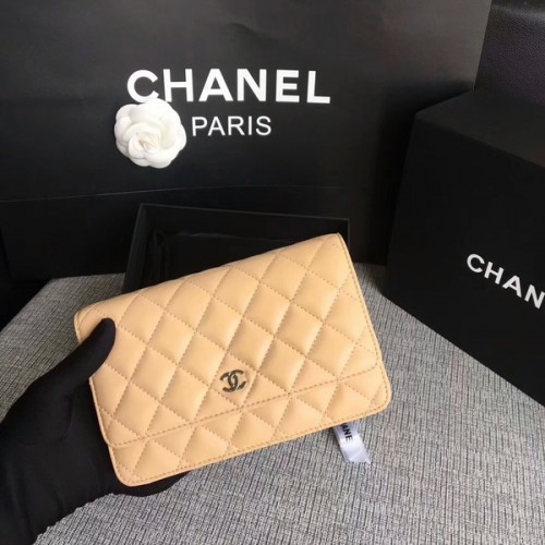 Kabelka Chanel WOC Flap Bag Camel Original Sheepskin Leather 33814 Stříbrná