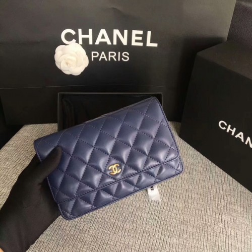 Kabelka Chanel WOC Flap Bag tmavě modrá originální ovčí kůže 33814 Glod