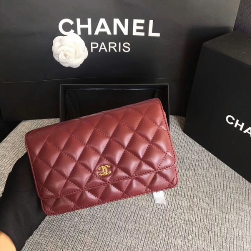 Kabelka Chanel WOC Flap Bag tmavě červená originální ovčí kůže 33814 Glod