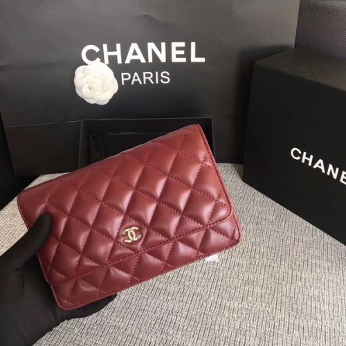 Kabelka Chanel WOC Flap Bag tmavě červená originální ovčí kůže 33814 stříbrná