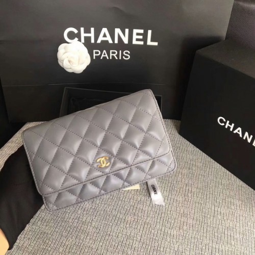 Kabelka Chanel WOC Flap Bag šedá originální ovčí kůže 33814 Glod