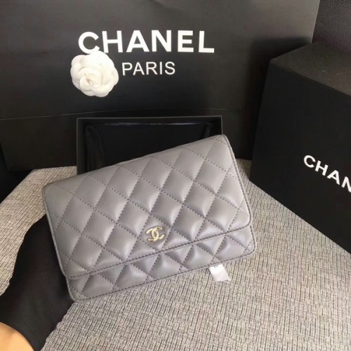Kabelka Chanel WOC Flap Bag šedá originální ovčí kůže 33814 stříbrná