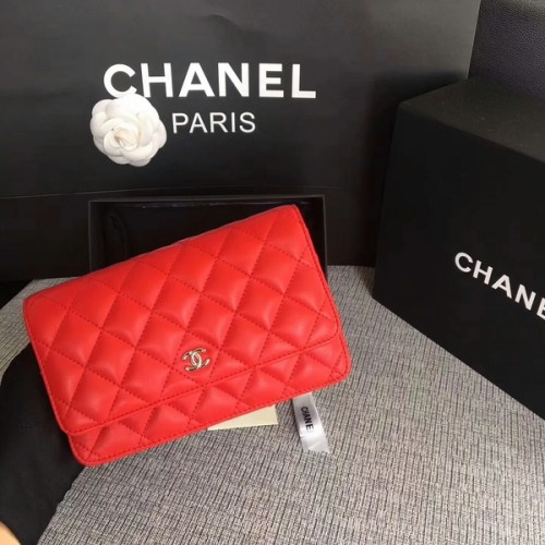 Kabelka Chanel WOC Flap Bag Red Original Ovčí kůže 33814 Stříbrná