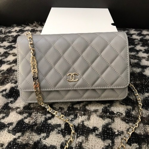 Chanel WOC Original Caviar Leather Flap kabelka přes rameno CC33815 šedá