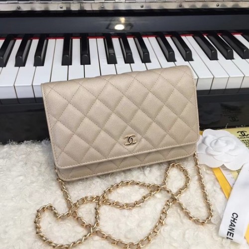 Chanel WOC Original Caviar Leather Flap kabelka crossbody CF33814 zlatá se zlatým řetízkem