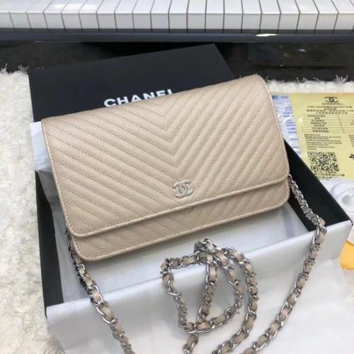Chanel WOC Original Caviar Leather Flap kabelka crossbody E33814 zlatá a stříbrná s řetízkem