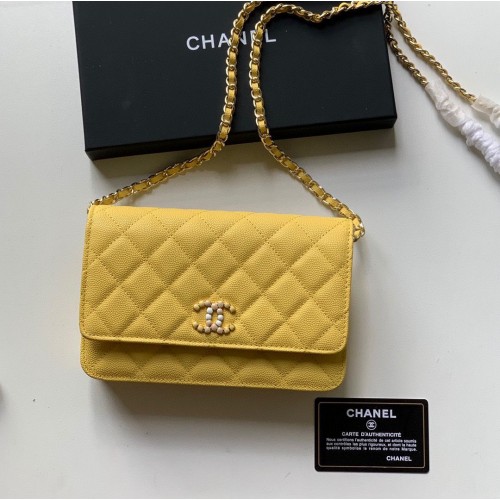Chanel WOC Original Caviar Leather Flap crossbody kabelka V33818 žlutá