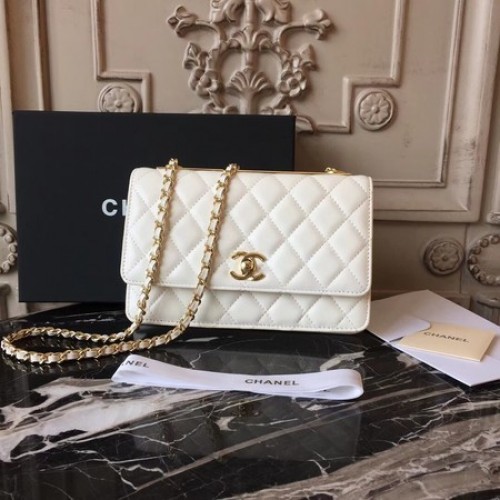 Chanel WOC Originální kožená kabelka přes rameno z ovčí kůže D33814 Světle bílá