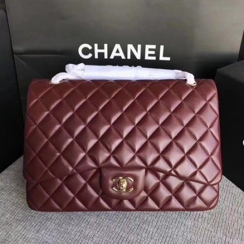 Chanel Maxi prošívaná klasická klopová kabelka vínová ovčí kůže A58601 zlatá