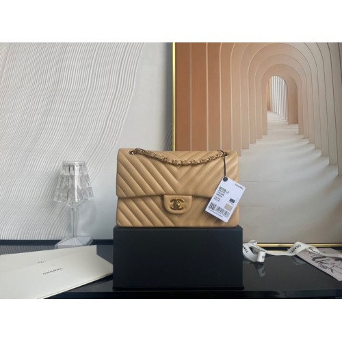 Klasická kabelka Chanel z jehněčí kůže, stříbrná, kovová, V01112, hnědá