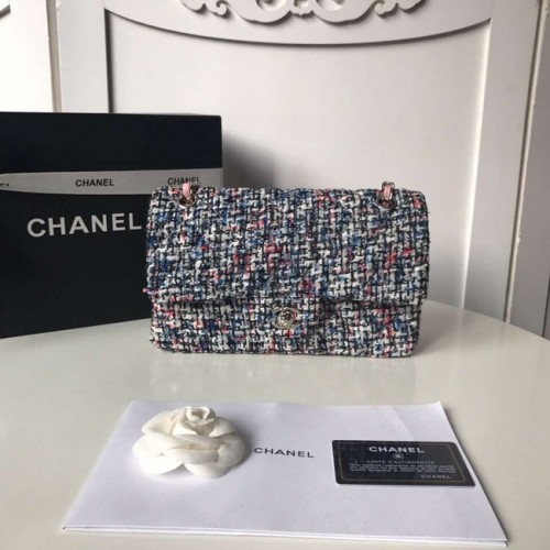 Klasická kabelka Chanel Tweed Braid stříbrné barvy kovu A01112-1