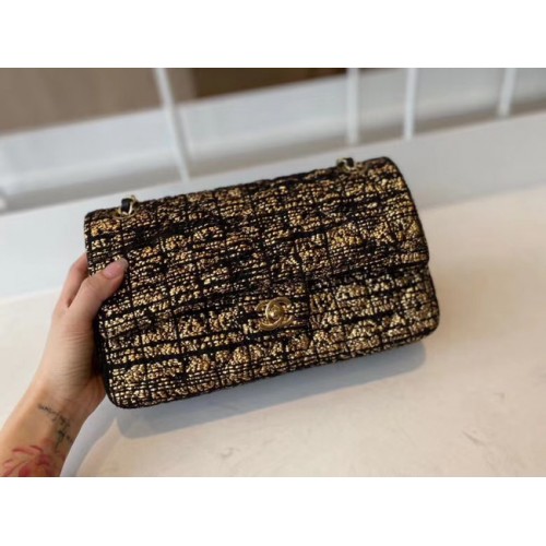 Klasická kabelka Chanel Tweed Gold-Tone Metal A01112-2