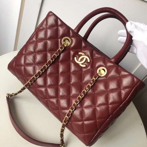 Velká nákupní taška Chanel Aged Calfskin Gold-Tone Metal A57974 Burgundská