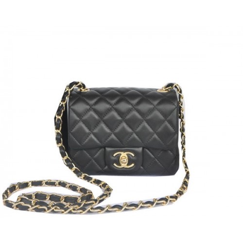 Chanel mini klasická klopová kabelka černá originální ovčí kůže CHA1115 zlatá