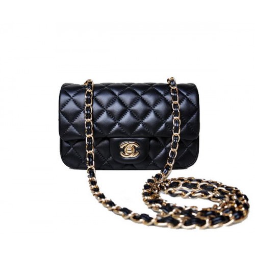 Chanel mini klasická klopová kabelka černá ovčí kůže 1117 zlatá