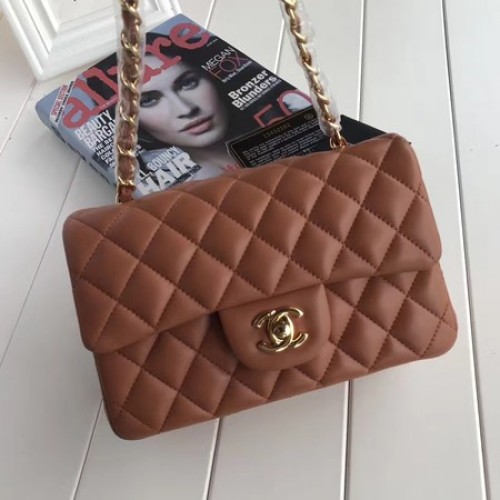 Chanel mini klasická klopová kabelka hnědá originální ovčí kůže A1116 zlatá