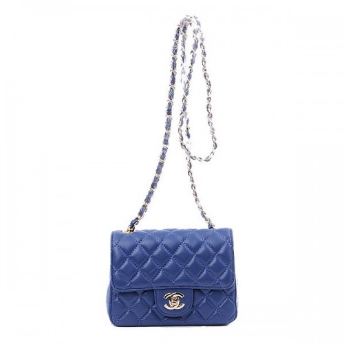 Chanel mini klasická klopová kabelka Royal Blue Sheekskin 1115 Gold