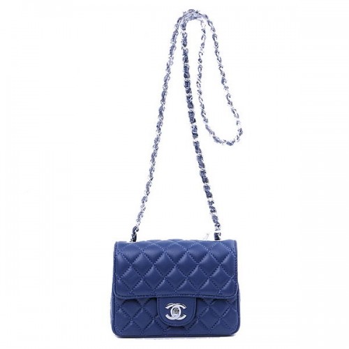 Chanel mini klasická klopová kabelka Royal Blue Sheekskin 1115 stříbrná