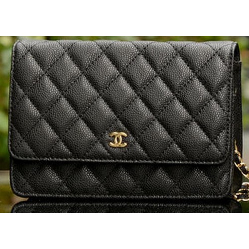 Mini kabelka Chanel s klopou, černá, vzor Cannage, A33814, zlatá