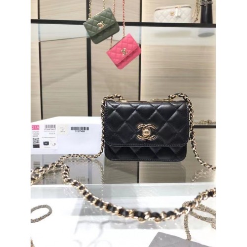 Chanel mini kabelka přes rameno s klopou, originální kůže AP2301 černá