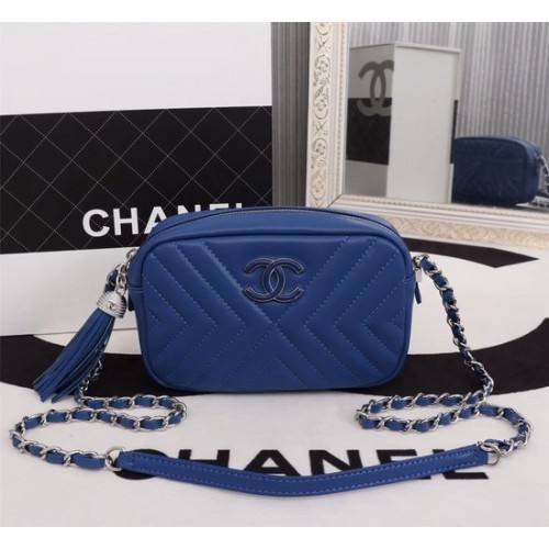 Chanel mini kožená kabelka přes rameno 4669 modrá