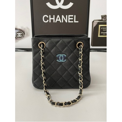 Chanel mini kabelka přes rameno z telecí kůže s texturou a zlatým kovem AB3176 černá