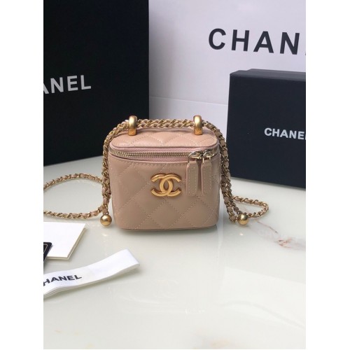 Chanel mini kabelka přes rameno z jehněčí kůže, zlatá, kovová AP2292 růžová