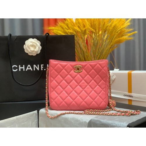 Chanel mini kabelka přes rameno z jehněčí kůže a kovu ve zlaté barvě AS3259 růžová