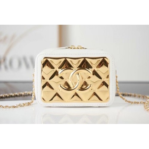 Kožená mini kabelka přes rameno Chanel AP2393 bílá