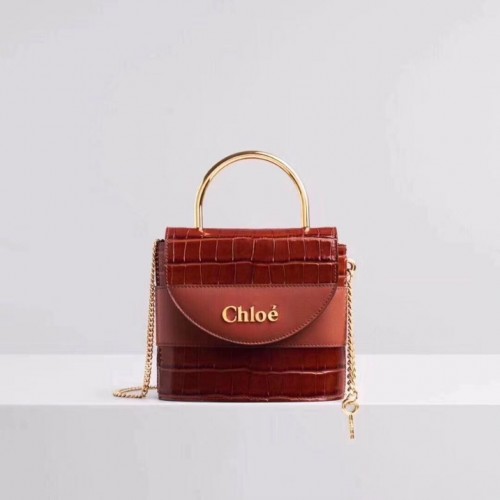 Chloe Original malá kabelka z krokodýlí kůže s horním uchem 3S030 hnědá
