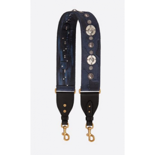 DIOR MODRÝ VÍCEBAREVNÝ MASKÁČOVÝ PLNĚ VYŠÍVANÝ ŘEMÍNEK M928