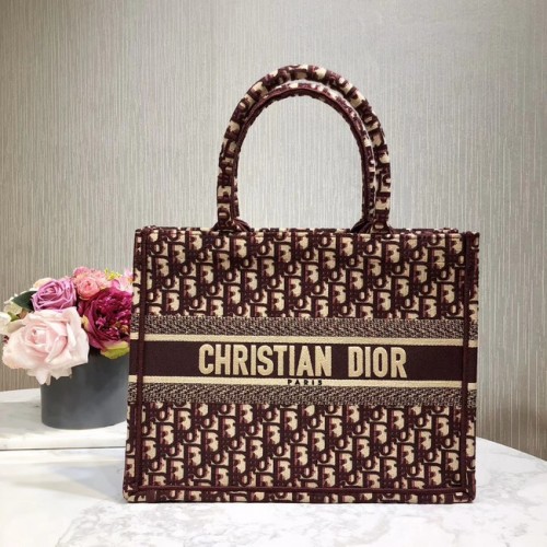 TAŠKA DIOR BOOK TOTE Z VYŠÍVANÉHO PLÁTNA C1286-2 BURGUND