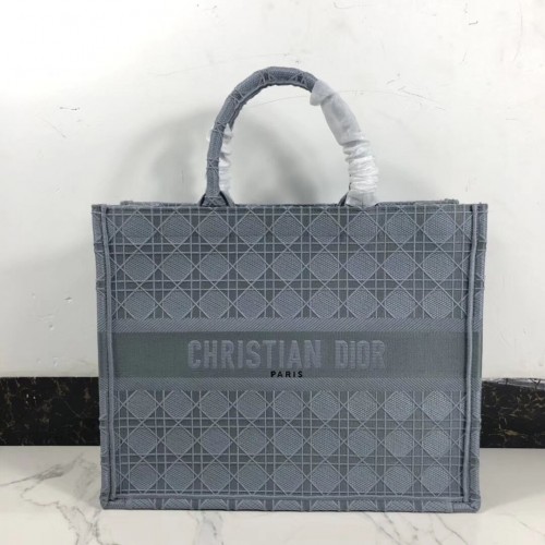 TAŠKA DIOR BOOK TOTE Z VYŠÍVANÉHO PLÁTNA C1286 šedomodrá