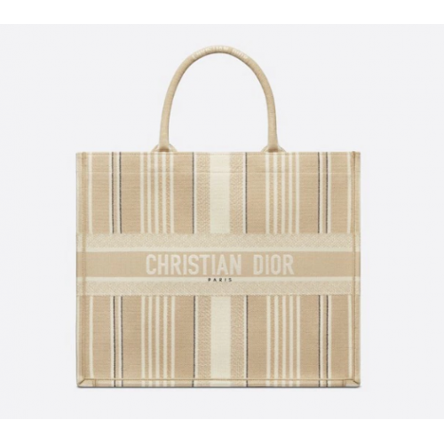 Taška Dior Book Tote s béžovými pruhy a výšivkou M1286Z