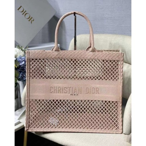 DIOR BOOK TOTE Černá síťovaná výšivka M1286ZW světle růžová