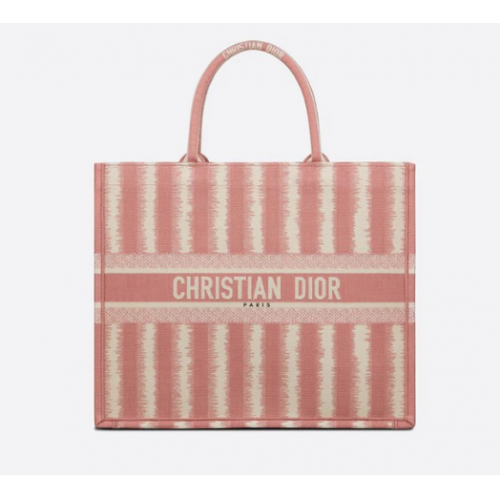 Taška Dior Book Tote s výšivkou D-Stripes M1286 růžová