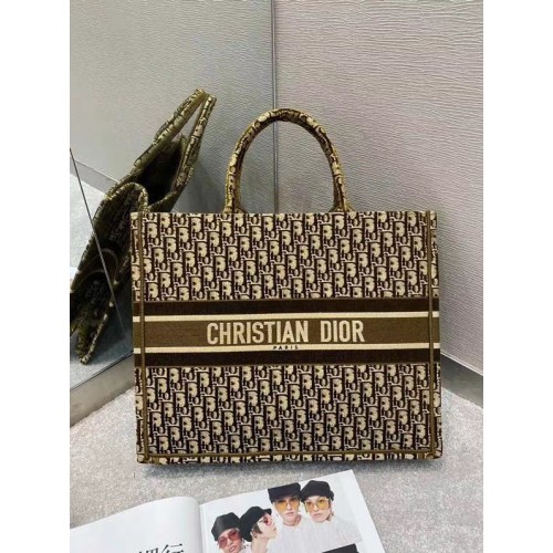 DIOR BOOK TOTE Oblique Embroidered Velvet M1297ZW Hnědá