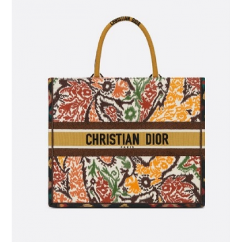DIOR BOOK TOTE Žlutá vícebarevná Dior Paisley výšivka M1286Z