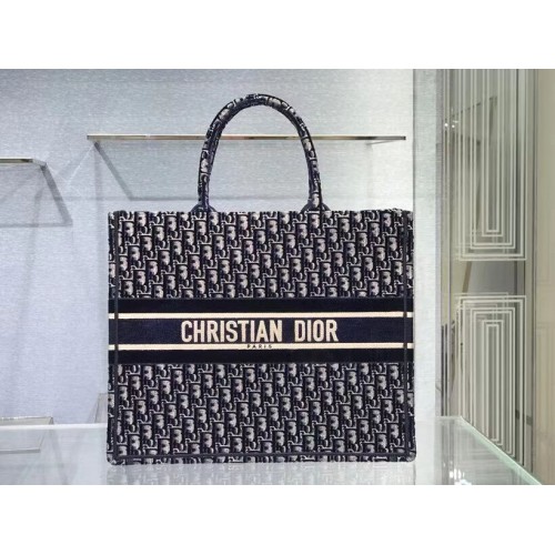 DIOR BOOK TOTE modrá Dior Oblique Embroidered Velvet M1286Z