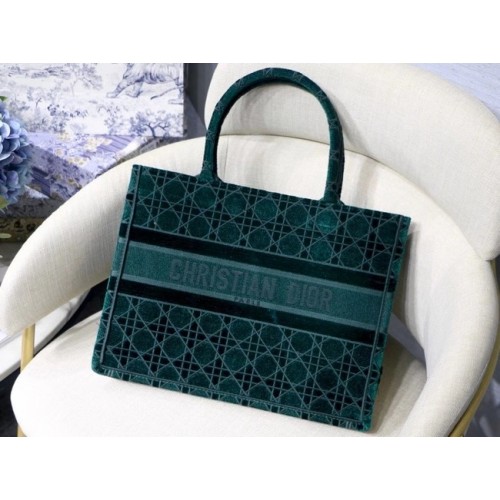 DIOR BOOK TOTE zelená Cannage Embroidered Velvet M1287Z