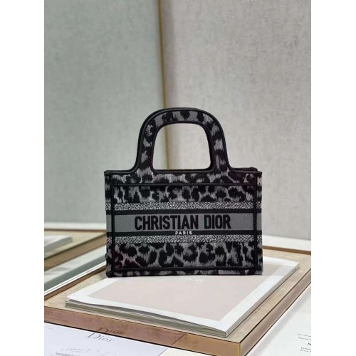 DIOR BOOK mini TOTE s výšivkou C1783-1, černý leopardí potisk