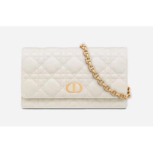 Kabelka na opasek Dior Caro s řetízkem, telecí kůže Latte Supple Cannage S5091UW