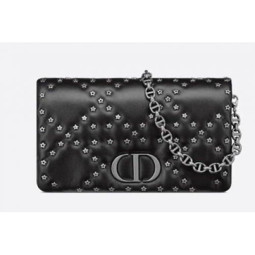 DIOR CARO MACROCANNAGE POUCH Macrocannage telecí kůže s hvězdným motivem S5135UNH černá