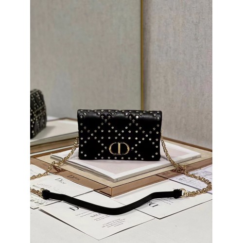DIOR CARO MACROCANNAGE POUCH Macrocannage telecí kůže s motivem hvězd S5135UNH černá a zlatá