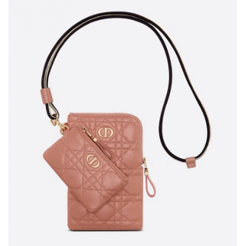 MULTIFUNKČNÍ KAZETA DIOR CARO z pružné telecí kůže tmavě tělové barvy Cannage S5036U