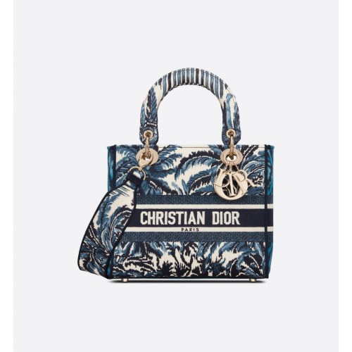 Střední dámská kabelka DIOR D-LITE tmavě modrá s výšivkou Tree Cannage M0565OREY