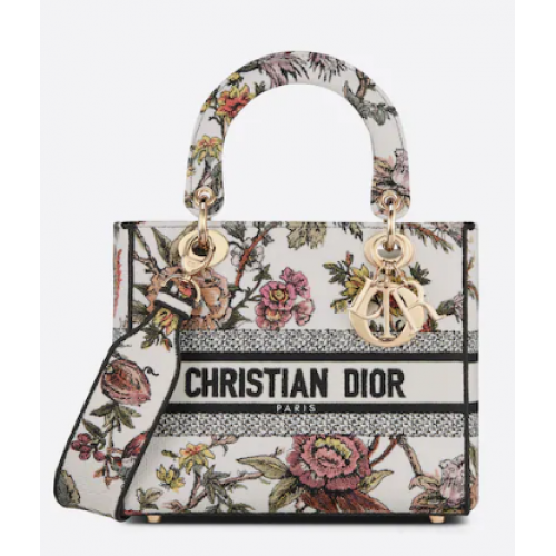 DIOR MEDIUM LADY D-LITE BAG Vícebarevná výšivka Dior Jardin Botanique M0565
